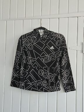 adidas Black Hoodie with White Logo Allover Print